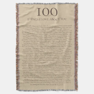 100 Things I Love About You Customisable Gift Throw Blanket
