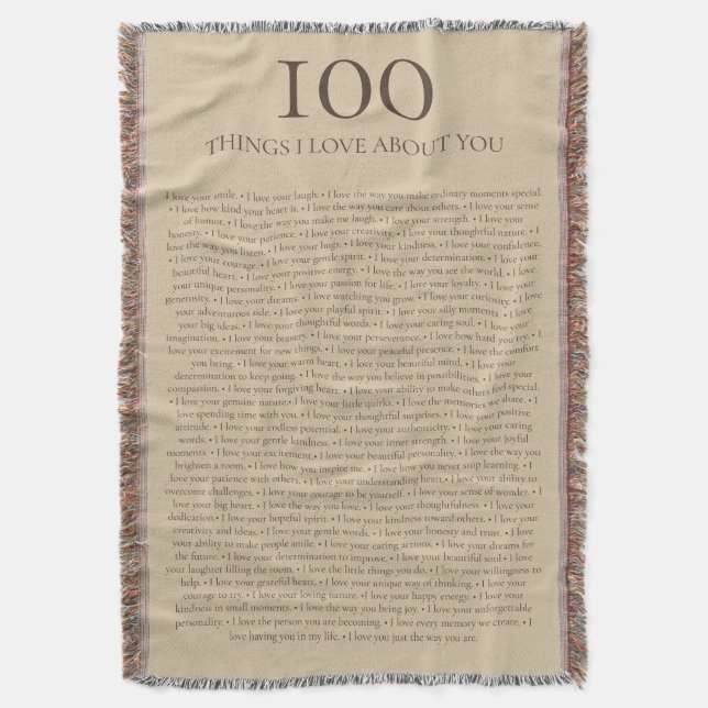 100 Things I Love About You Customisable Gift  Throw Blanket (Front Vertical)