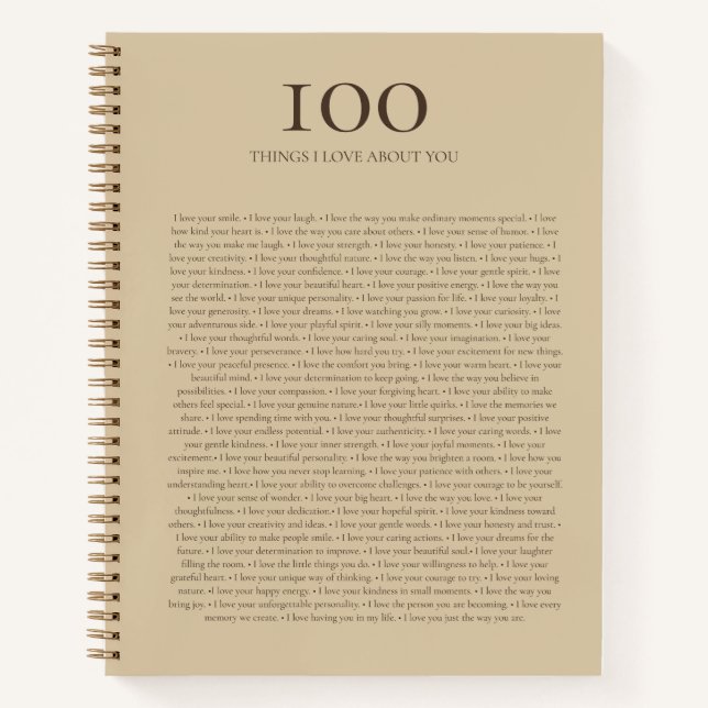 100 Things I Love About You | Tan And Rich Coffee Notebook (Front)