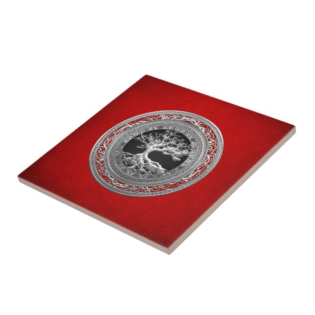 [100] Treasure Trove: Celtic Tree of Life [Silver] Ceramic Tile (Side)