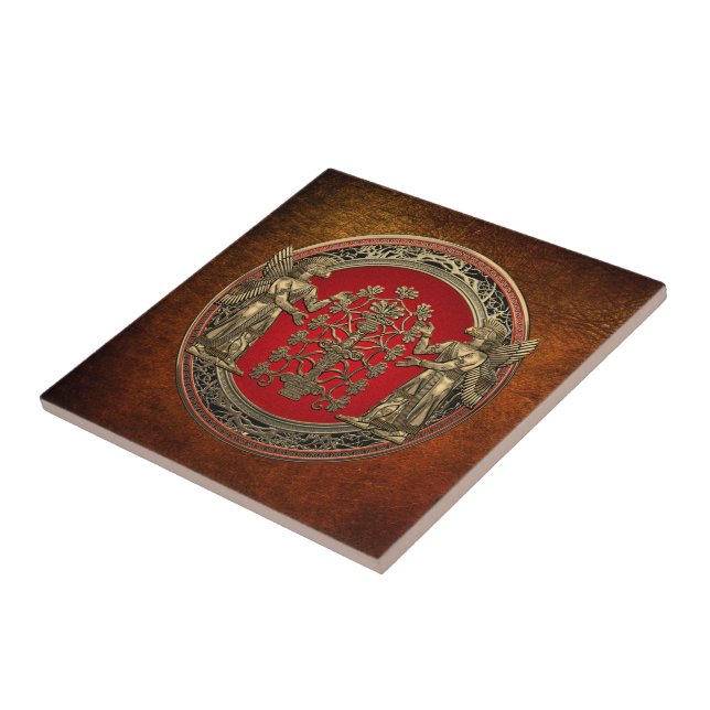 [100] Two Gold Ninurtas with Tree of Life Ceramic Tile (Side)