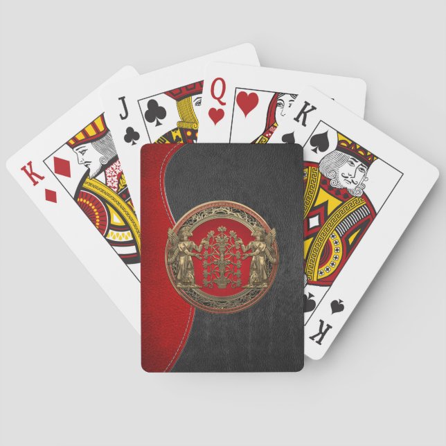 [100] Two Gold Ninurtas with Tree of Life Playing Cards (Back)