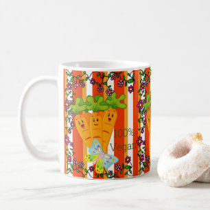 100% Vegan Carrots, Floral Orange Stripe Mug