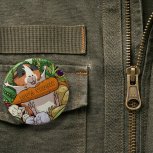 100% Veggie Happy Guinea Pig With Carrot 6 Cm Round Badge