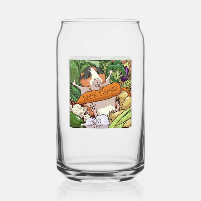 100% Veggie Happy Guinea Pig With Carrot Can Glass (Front)