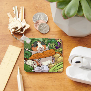 100% Veggie Happy Guinea Pig With Carrot Key Ring
