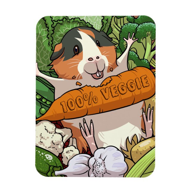 100% Veggie Happy Guinea Pig With Carrot Magnet (Vertical)