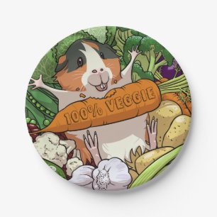 100% Veggie Happy Guinea Pig With Carrot Paper Plate