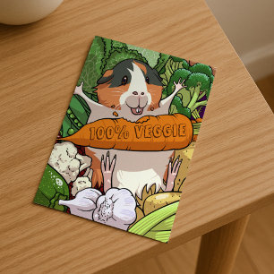 100% Veggie Happy Guinea Pig With Carrot Postcard