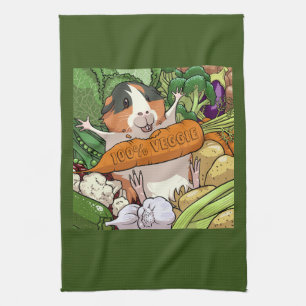 100% Veggie Happy Guinea Pig With Carrot Tea Towel