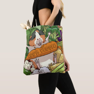 100% Veggie Happy Guinea Pig With Carrot Tote Bag