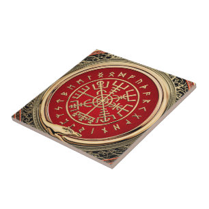 [100] Vegvisir - Viking Gold Magic Runic Compass Ceramic Tile
