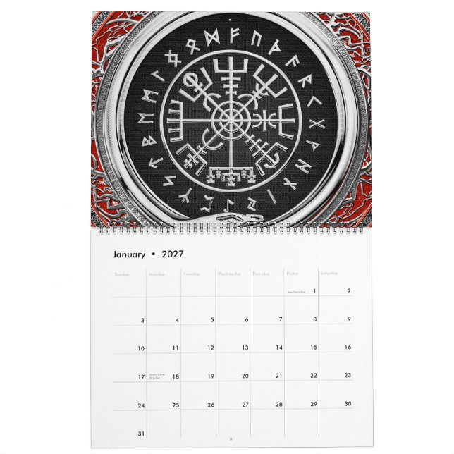 [100] Vegvisir - Viking Silver Magic Runic Compass Calendar (Jan 2027)