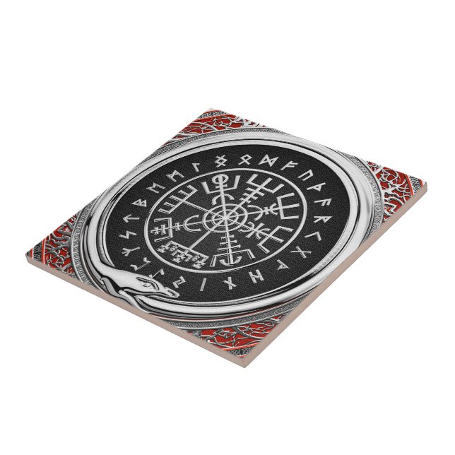 [100] Vegvisir - Viking Silver Magic Runic Compass Ceramic Tile (Side)