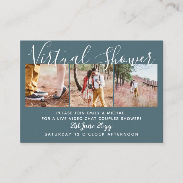100  Virtual Shower PHOTO Wedding Live Chat Budget Advice Card (Front)