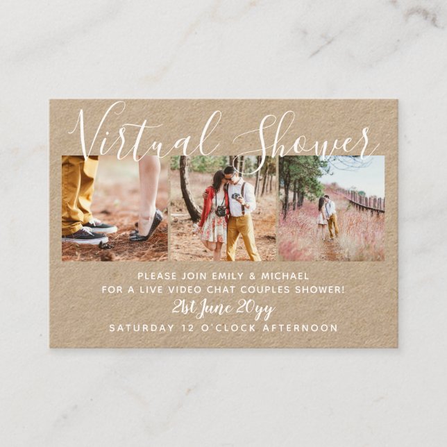 100  Virtual Shower PHOTO Wedding Live Chat Budget Calling Card (Front)