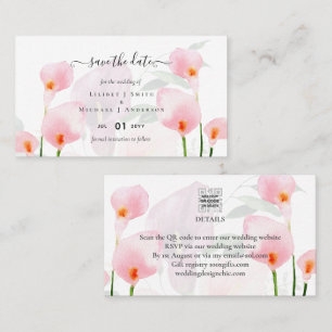 100 x MINI Calla Lily Wedding Save Date QR Code Business Card