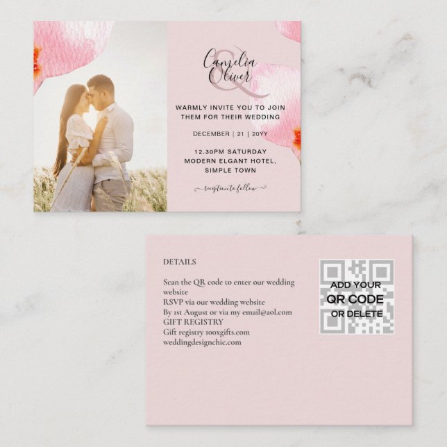 100 x MINI Photo Wedding Invite QR Code Details (Front/Back)