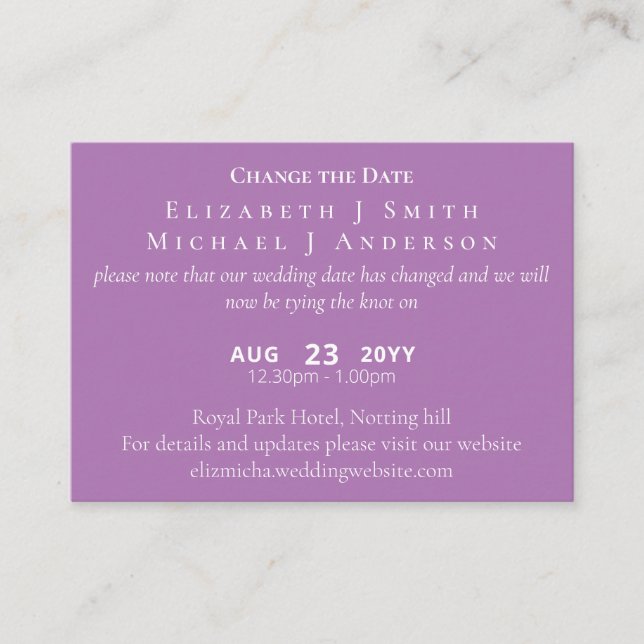 100 x PHOTO Change of Date Postponement incl ENVL. Advice Card (Front)