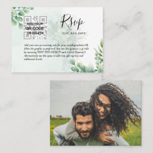 100 x QR CODE WEDDING RSVP Eucalyptus PHOTO Budget Business Card