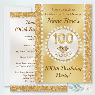 100 year Birthday Invitations, Lovely Personalised Invitation