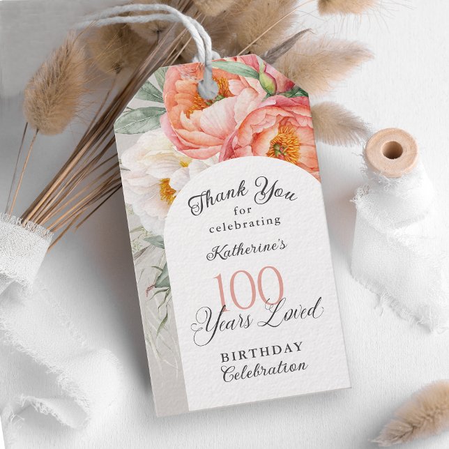 100 Years Loved Feminine Floral 100th Birthday Gift Tags (Creator Uploaded)