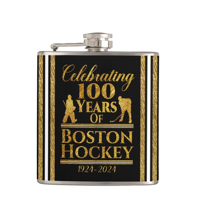 100 Years Of Boston Hockey Hip Flask (Front)