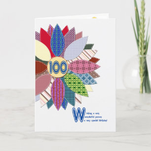 100 years old, stitched flower birthday card