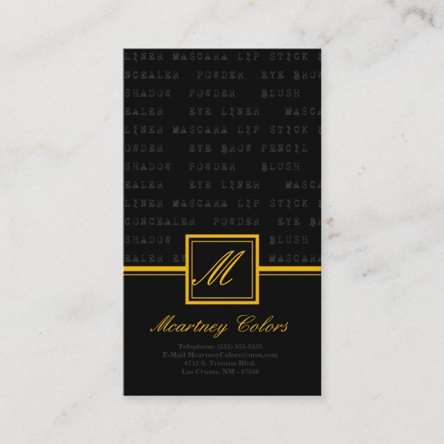 100 Yellow Make Up Words Artist Business Card (Front)