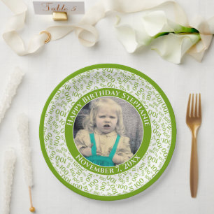 100 Your Photo Random Number Pattern Green/White Paper Plate