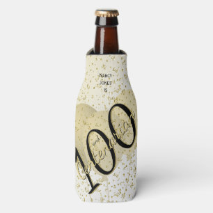 100 Yrs Centenarian Birthday Black/Gold Text Bottle Cooler