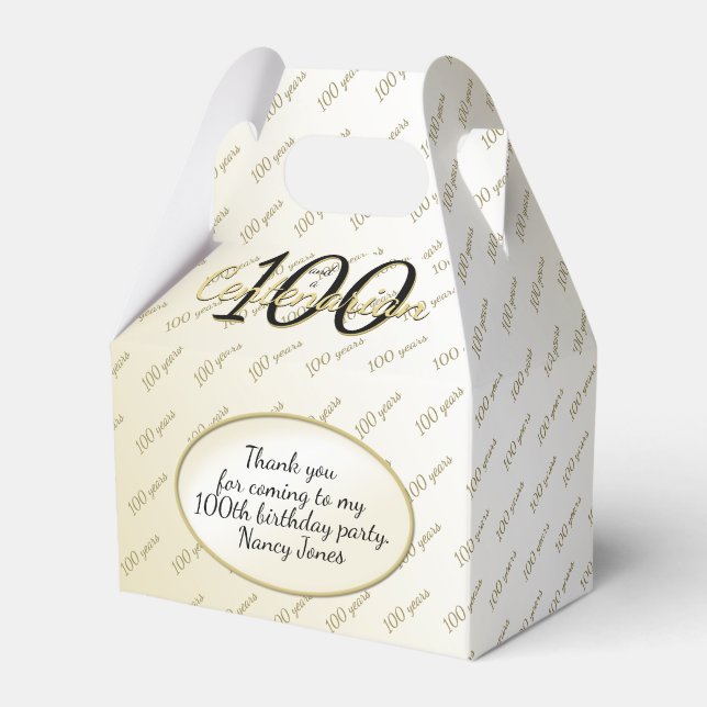 100 Yrs Centenarian Birthday Black/Gold Text Favour Box (Front Side)
