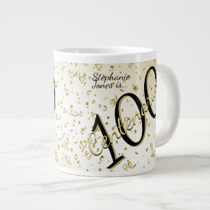 100 Yrs Centenarian Birthday Black/Gold Text Large Coffee Mug