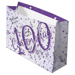 100 Yrs Centenarian Purple/White Typography Large Gift Bag
