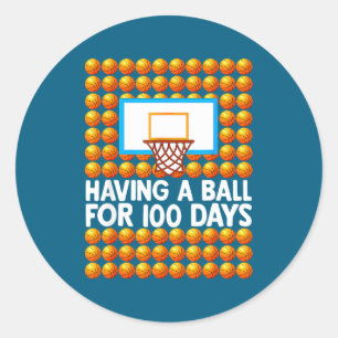 100th 100 Basketball School School Day Days Humor Classic Round Sticker