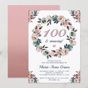 100th Anniversary Birthday Party Floral Ladies Invitation
