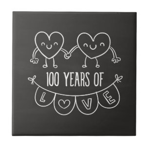100th Anniversary Gift Chalk Hearts Ceramic Tile