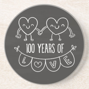 100th Anniversary Gift Chalk Hearts Coaster