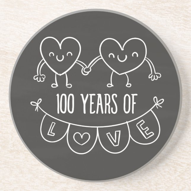 100th Anniversary Gift Chalk Hearts Coaster (Front)