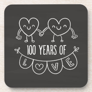100th Anniversary Gift Chalk Hearts Coaster