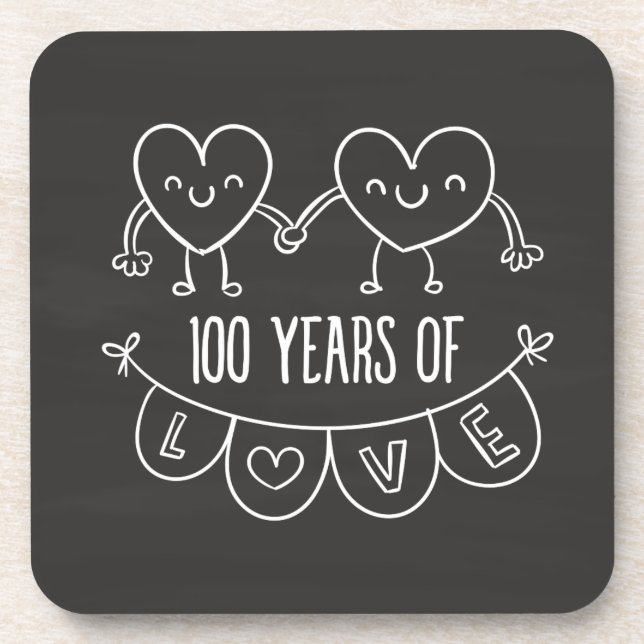 100th Anniversary Gift Chalk Hearts Coaster (Front)