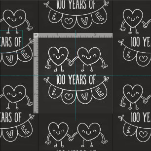 100th Anniversary Gift Chalk Hearts Fabric