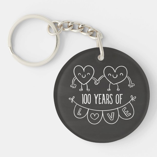 100th Anniversary Gift Chalk Hearts Key Ring (Front)
