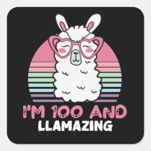 100th Bday Llamazing Llama 100 Year Old Birthday Square Sticker