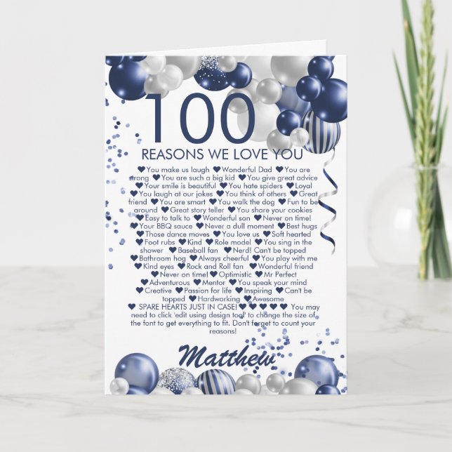 100th Birthday 100 Reasons We Love You Card (Front)