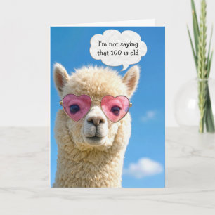 100th Birthday Alpaca In Pink Heart-shaped Glasses Card