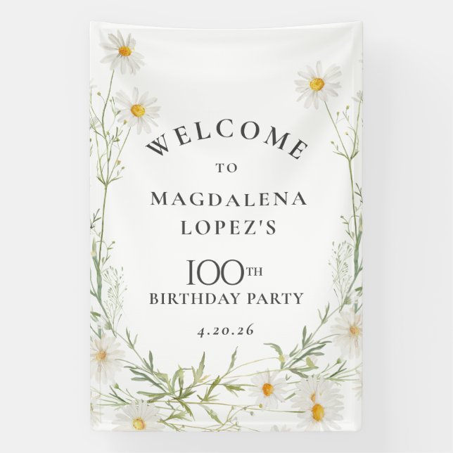 100th Birthday Banner April Birth Flower Daisy (Vertical)