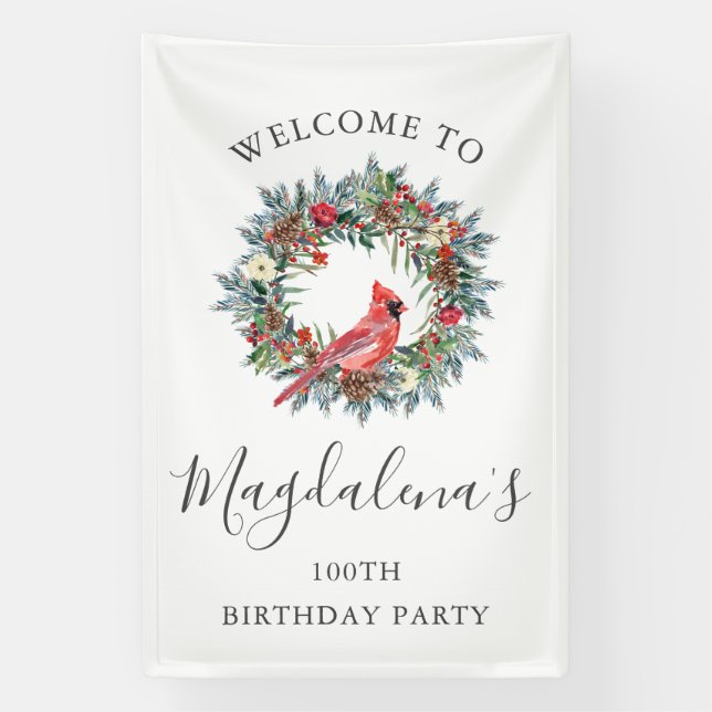 100th Birthday Banner Red Cardinal Custom Welcome (Vertical)