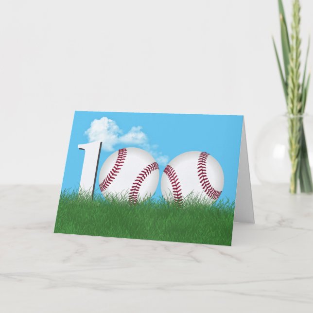 100th Birthday Baseballs In Green Grass Card (Front)