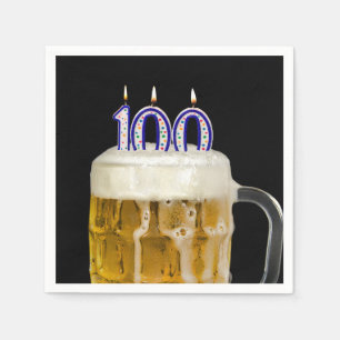 100th Birthday Beer on black Napkin